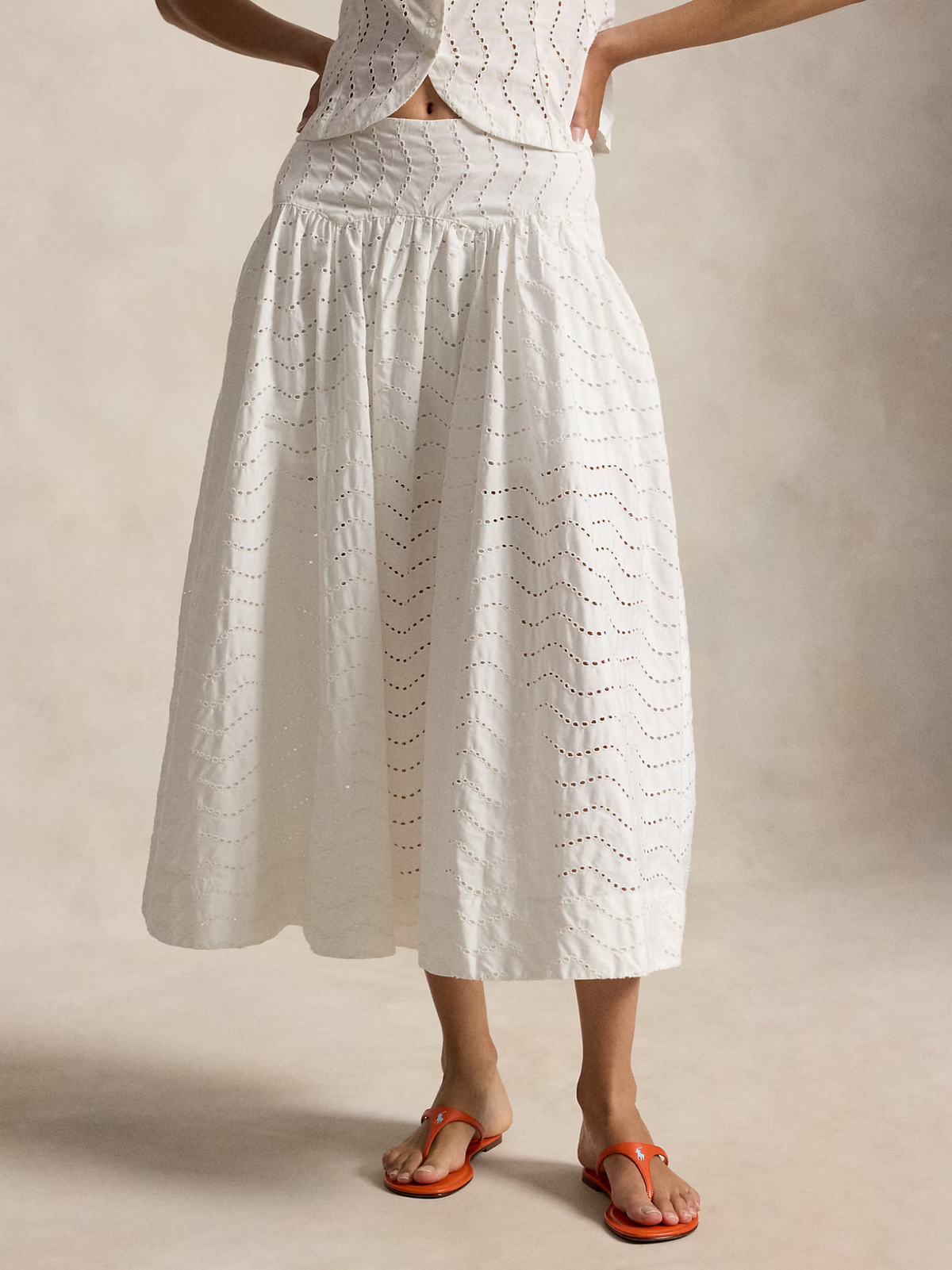 RALPH LAUREN WOMEN Cotton Eyelet Maxi Skirt White