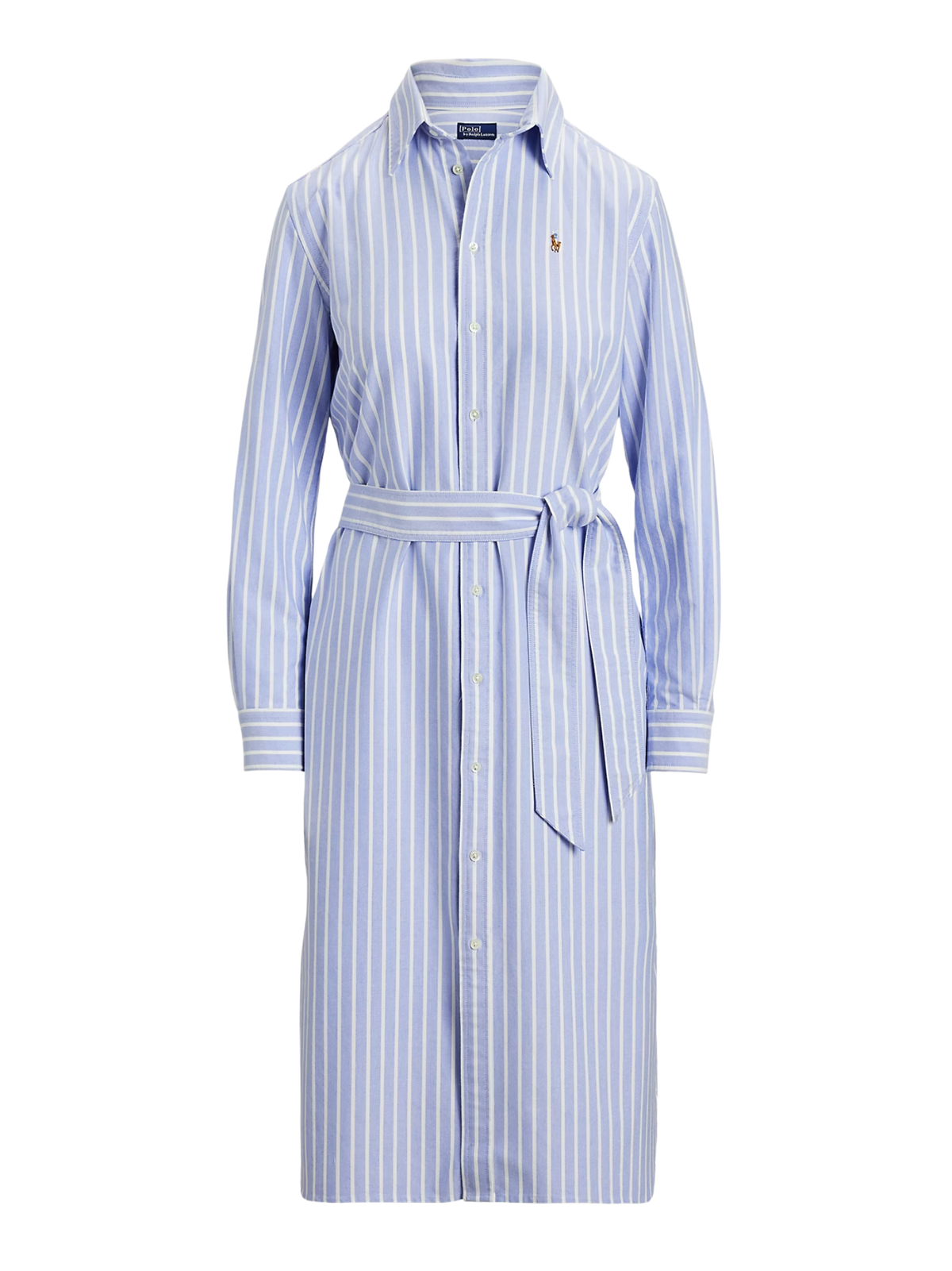 RALPH LAUREN WOMEN Striped Cotton Oxford Belted Shirt Dress Harbour Island Blue/White