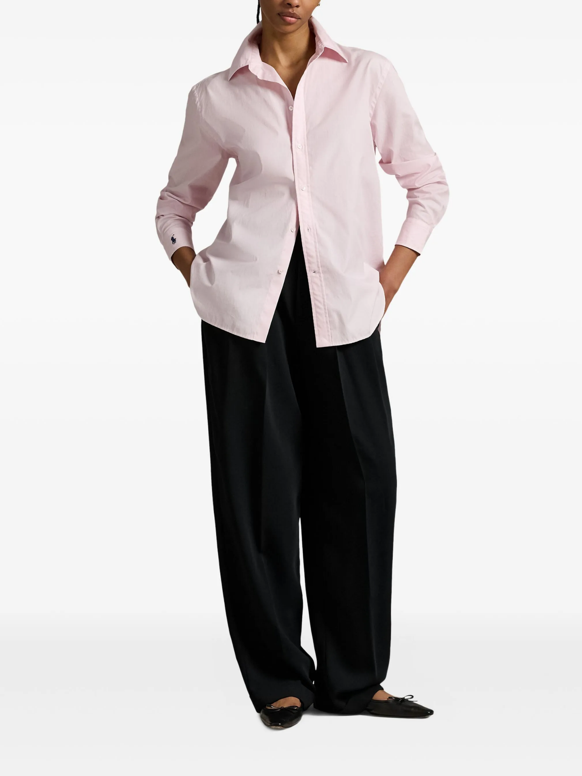 RALPH LAUREN WOMEN End-on-End Oversize Fit Cotton Shirt Surfside Rose